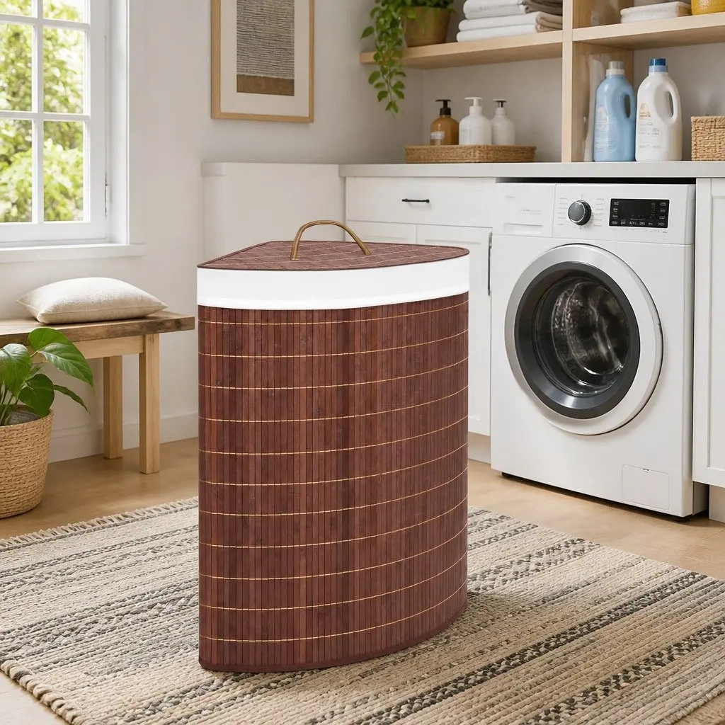 Bamboo Corner Laundry Basket for Home Use