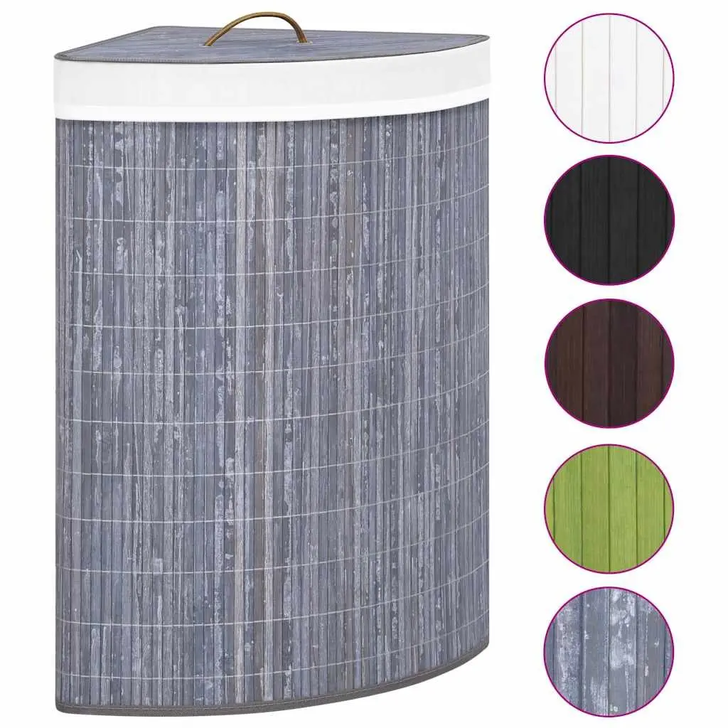 Bamboo Corner Laundry Basket Grey 60L with Removable Liner