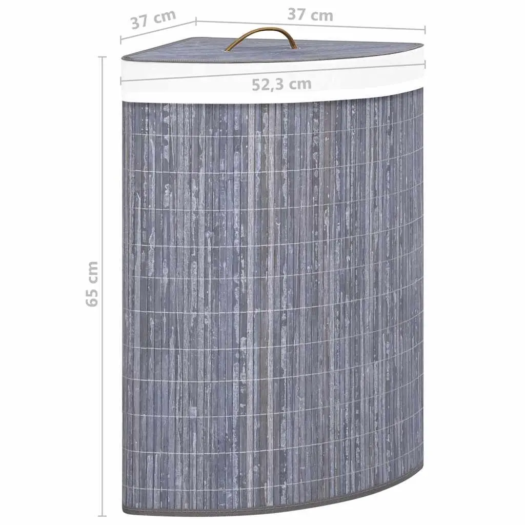 Bamboo Corner Laundry Basket Grey 60L with Removable Liner