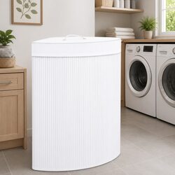 Bamboo Corner Laundry Basket White 60L Storage Hamper Removable Liner Handle