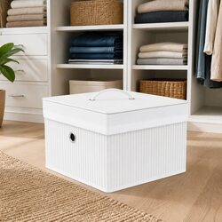 Bamboo Storage Boxes Set of 4 White Foldable Household Organization Wardrobe