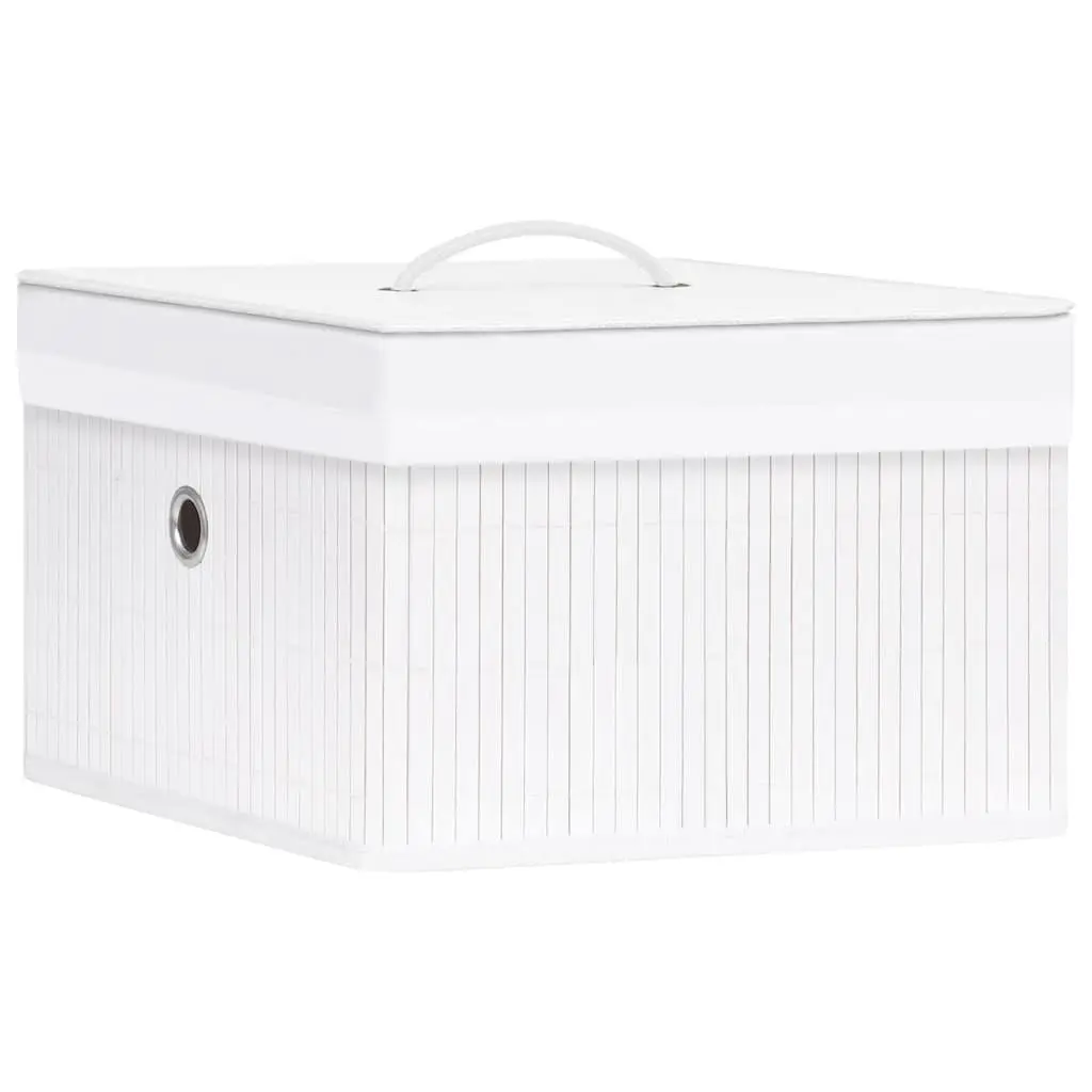 Foldable Bamboo Storage Boxes Set of 4 White for Household Organization and Wardrobe