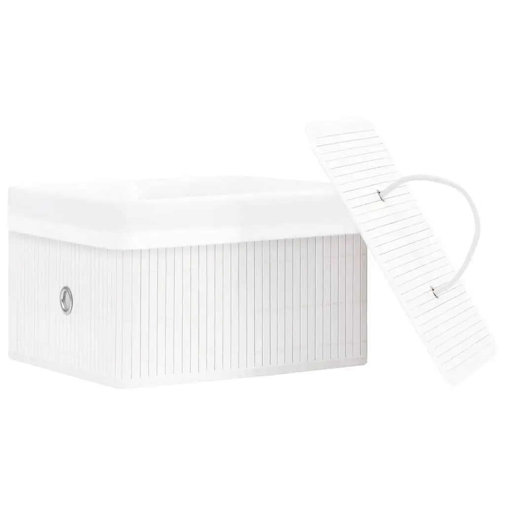 Foldable Bamboo Storage Boxes Set of 4 White for Household Organization and Wardrobe