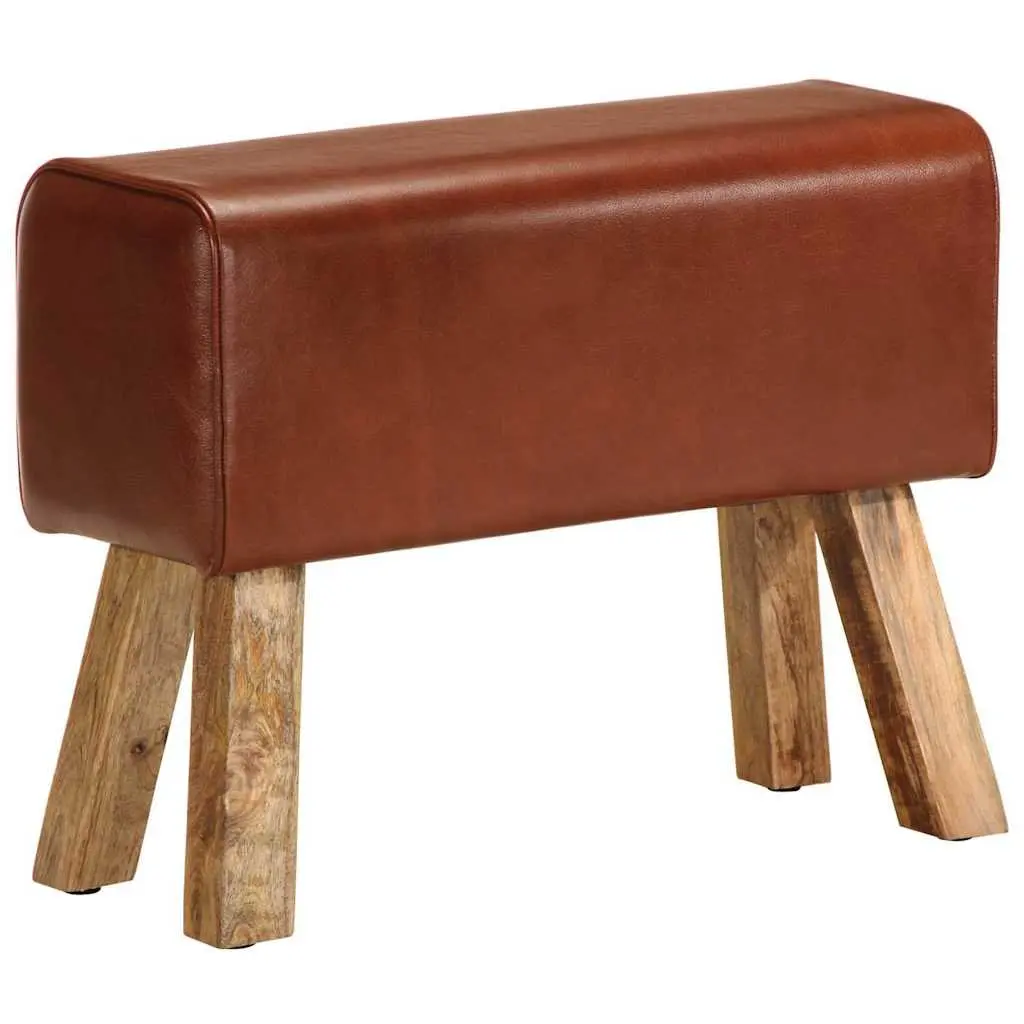 Gym Bok Bench Solid Mango Wood Legs 58 cm Brown Leather Seat Padded