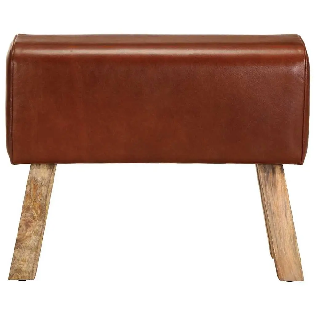 Gym Bok Bench Solid Mango Wood Legs 58 cm Brown Leather Seat Padded
