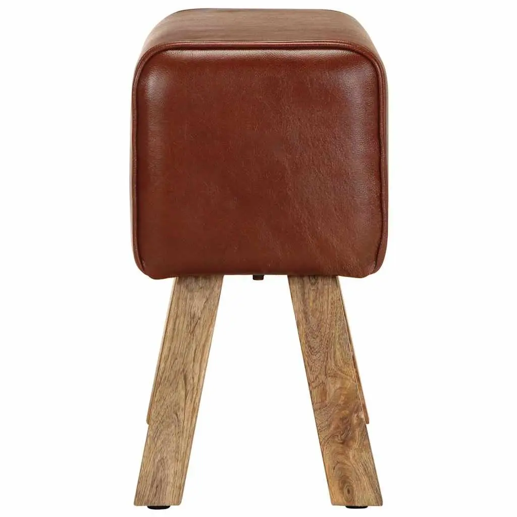 Gym Bok Bench Solid Mango Wood Legs 58 cm Brown Leather Seat Padded