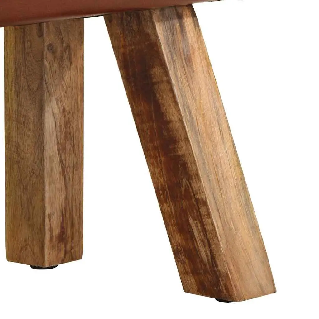 Gym Bok Bench Solid Mango Wood Legs 58 cm Brown Leather Seat Padded