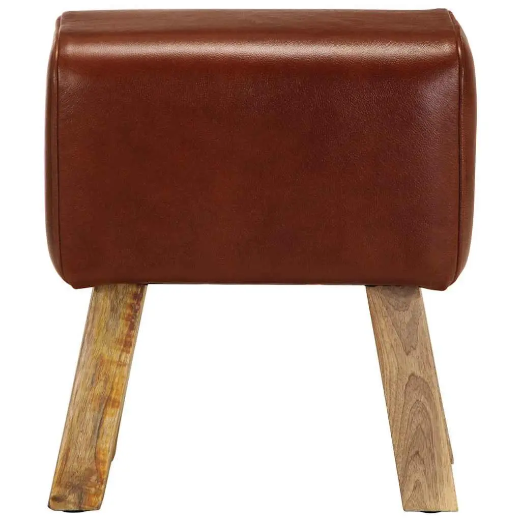 Gym Bok Bench Real Leather Seat 38cm Brown Solid Mango Wood Legs Padded