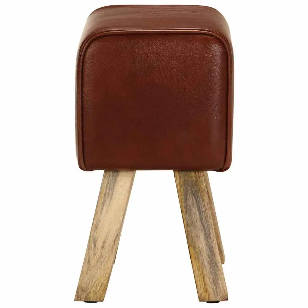 Gym Bok Bench Real Leather Seat 38cm Brown Solid Mango Wood Legs Padded