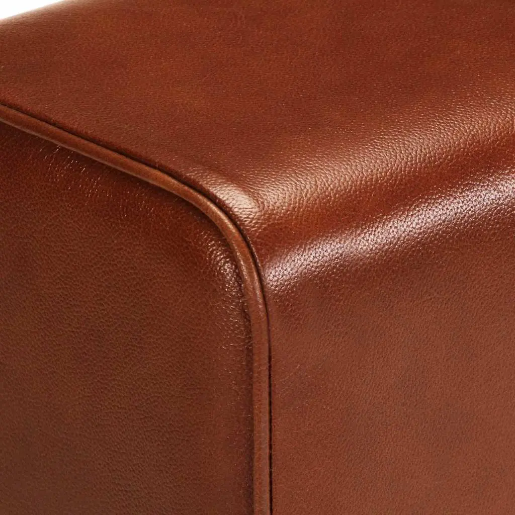Gym Bok Bench Real Leather Seat 38cm Brown Solid Mango Wood Legs Padded