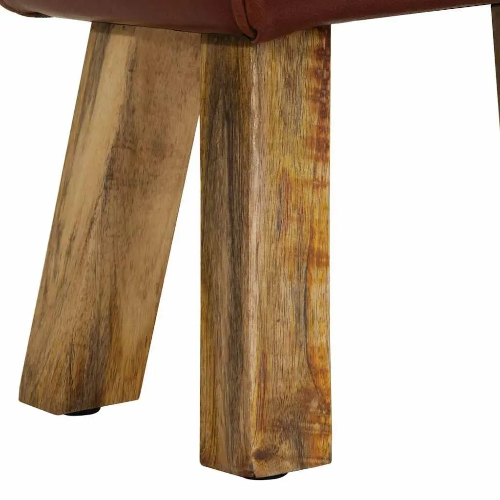 Gym Bok Bench Real Leather Seat 38cm Brown Solid Mango Wood Legs Padded