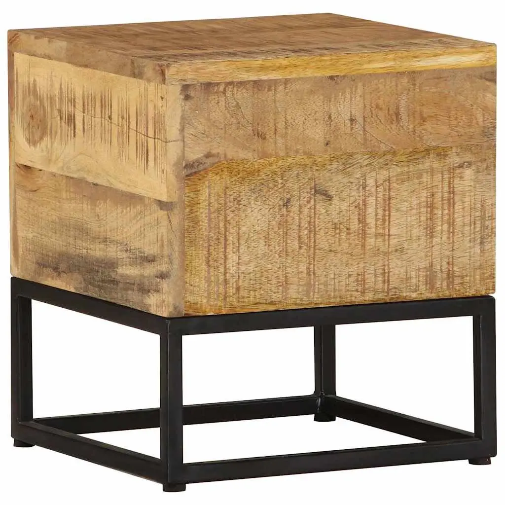 Side Table Rough Mango Wood 30x30x33 cm Brown with Powder Coated Iron Legs for Living Room Entryway