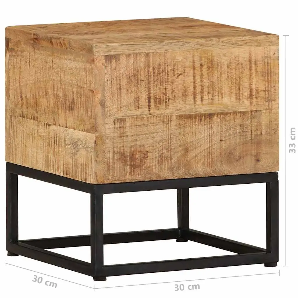 Side Table Rough Mango Wood 30x30x33 cm Brown with Powder Coated Iron Legs for Living Room Entryway