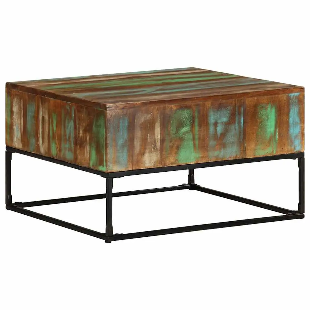 Coffee Table Handmade Solid Reclaimed Wood Brown 68x68x41 cm with Iron Legs Living Room Accent Furniture