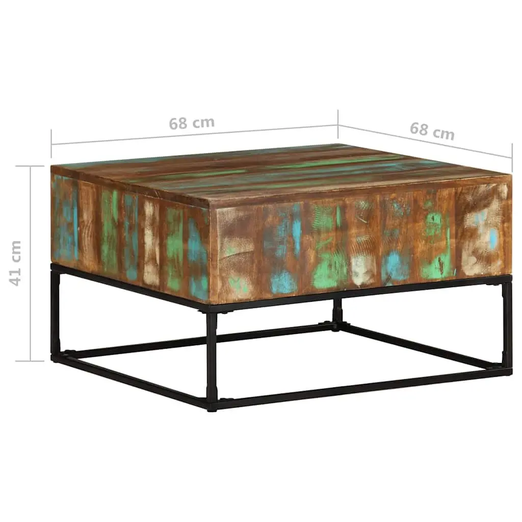 Coffee Table Handmade Solid Reclaimed Wood Brown 68x68x41 cm with Iron Legs Living Room Accent Furniture