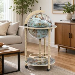 Globe Bar Wine Stand Mobile Storage Bottle Glass Holder with Wheels