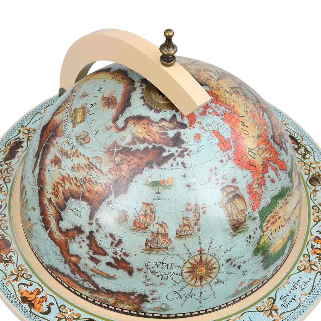 Mobile Globe Bar Stand Solid Wood Storage with Wheels Blue