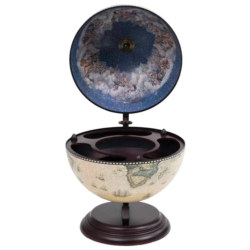 Tabletop Globe Bar Eucalyptus Wood Rotating Storage Cabinet Green