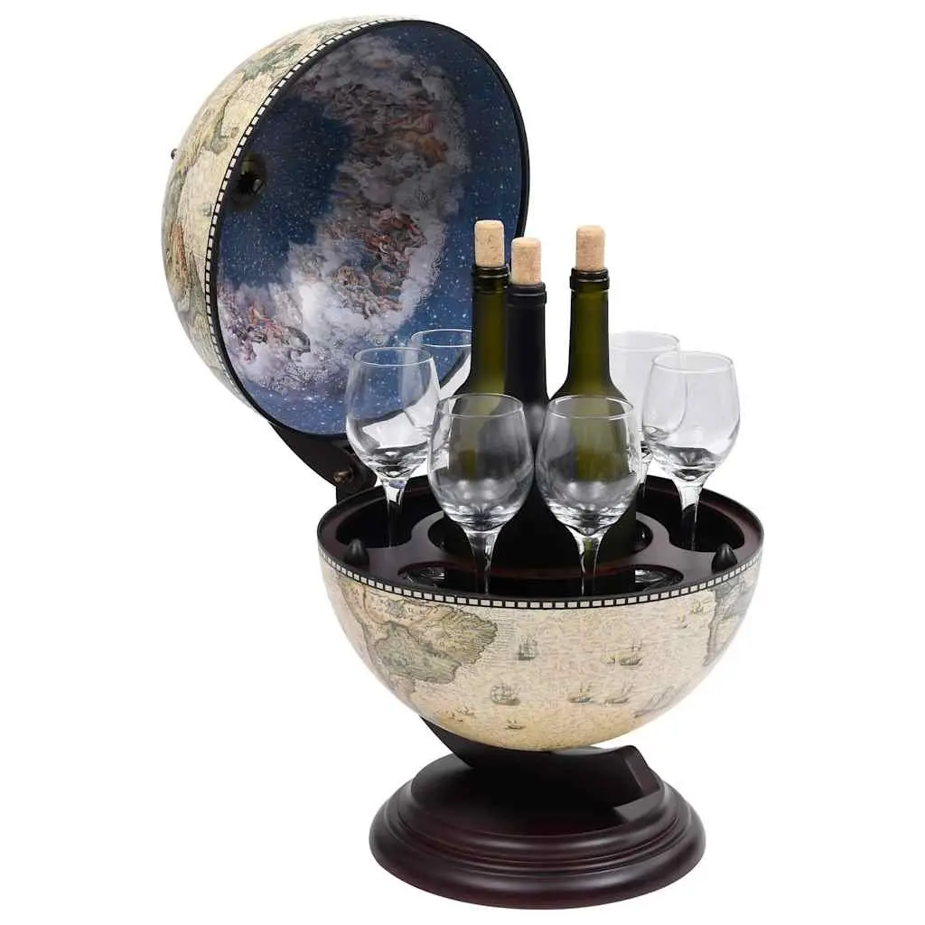 Tabletop Globe Bar Eucalyptus Wood Rotating Storage Cabinet Green