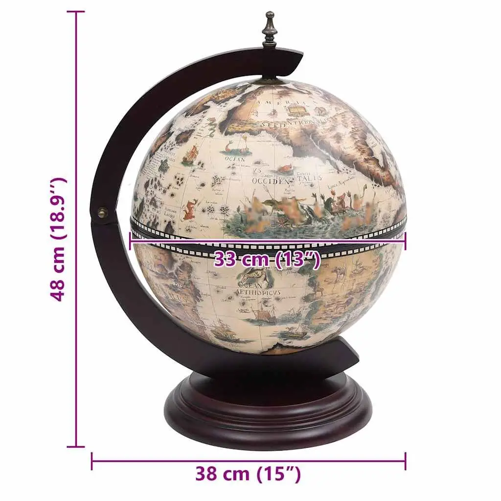 Tabletop Globe Bar Cabinet Eucalyptus Wood Rotating Storage White