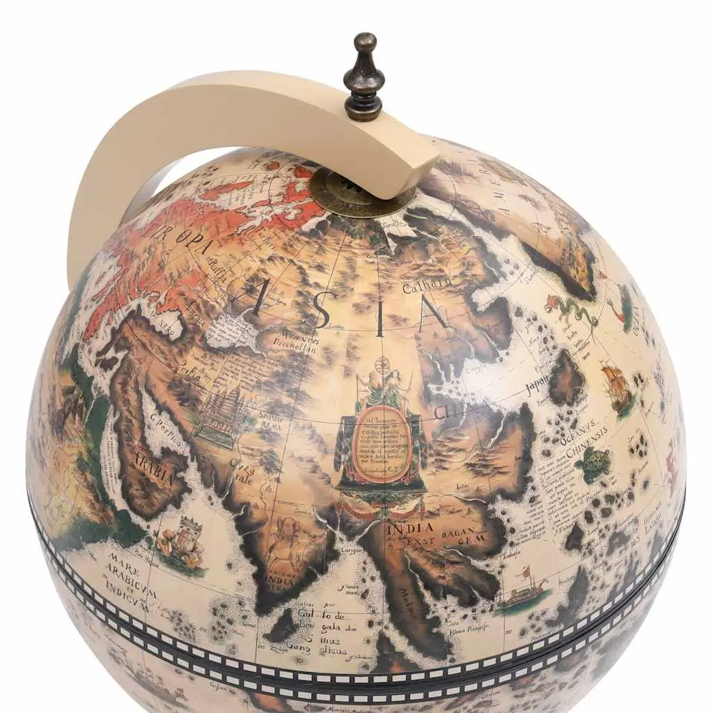 Tabletop Bar Cabinet Rotating Globe Wine Storage Eucalyptus Wood Decorative White