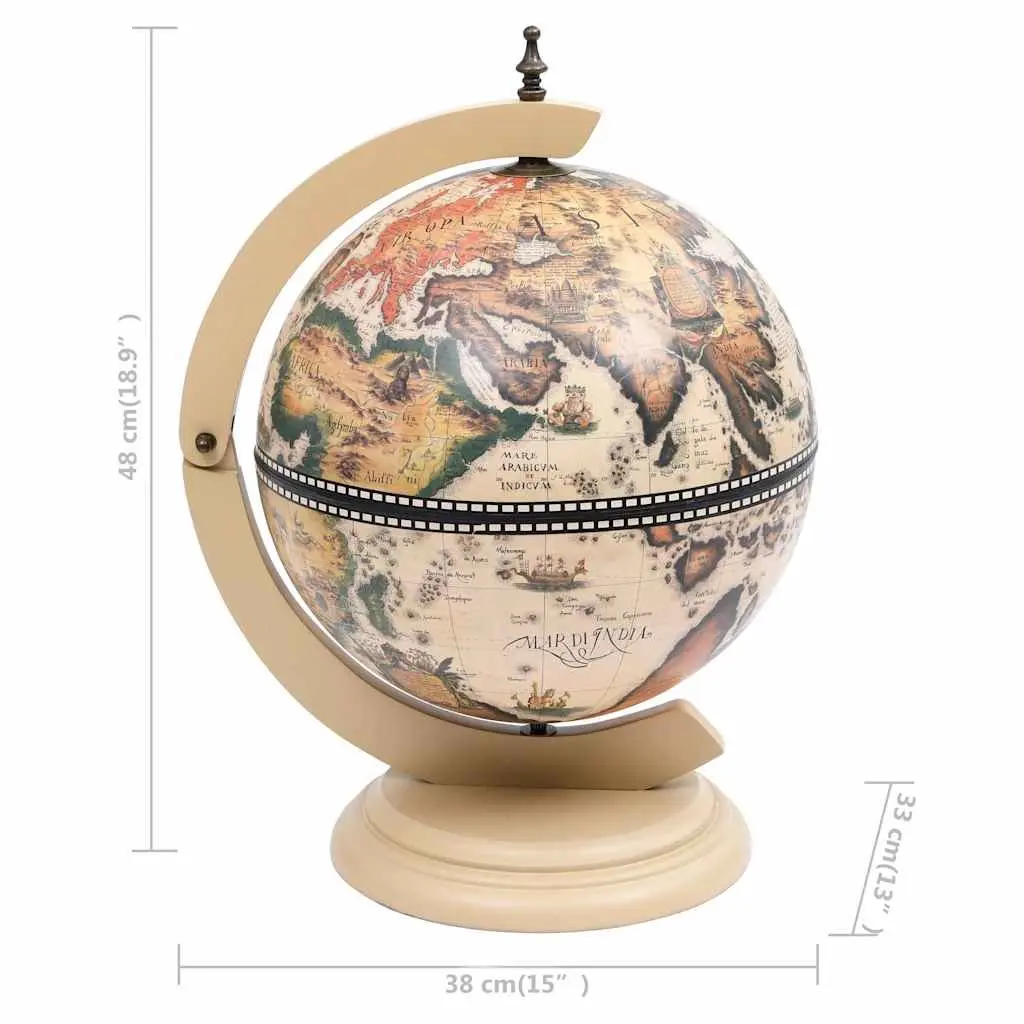 Tabletop Bar Cabinet Rotating Globe Wine Storage Eucalyptus Wood Decorative White