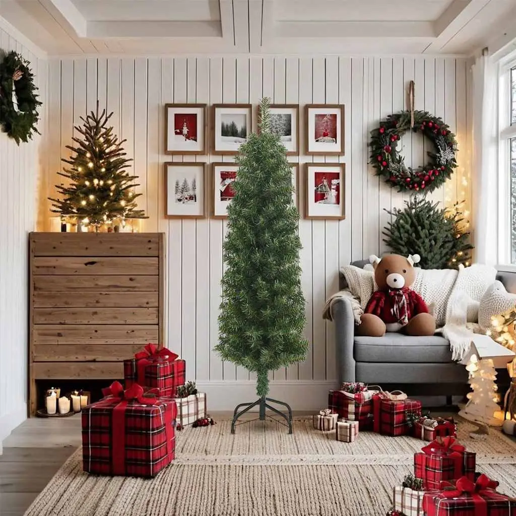Slim Artificial Christmas Tree Green 180cm Seasonal Holiday Home Decor