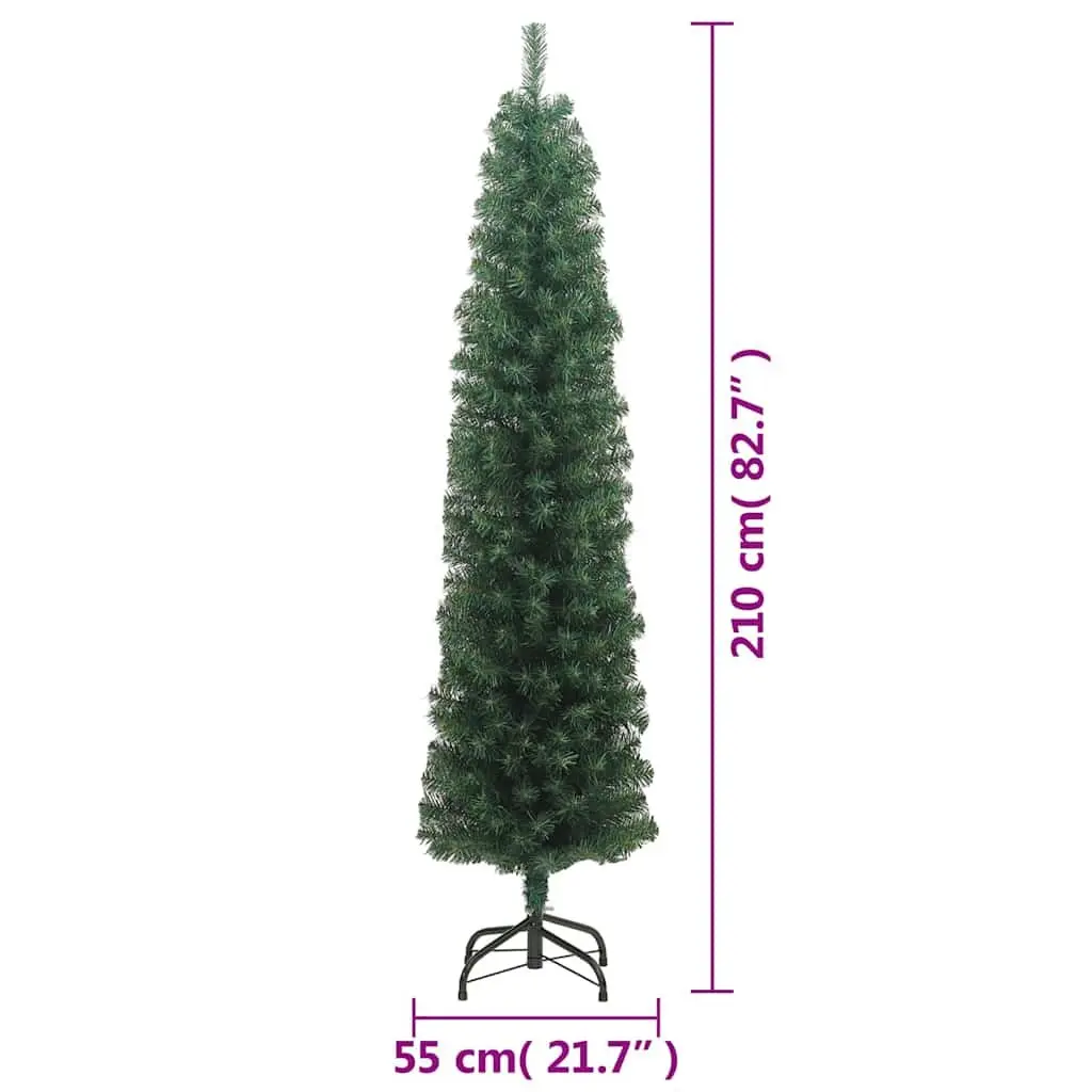Artificial Christmas Tree Slim PVC 210cm Green with Steel Stand
