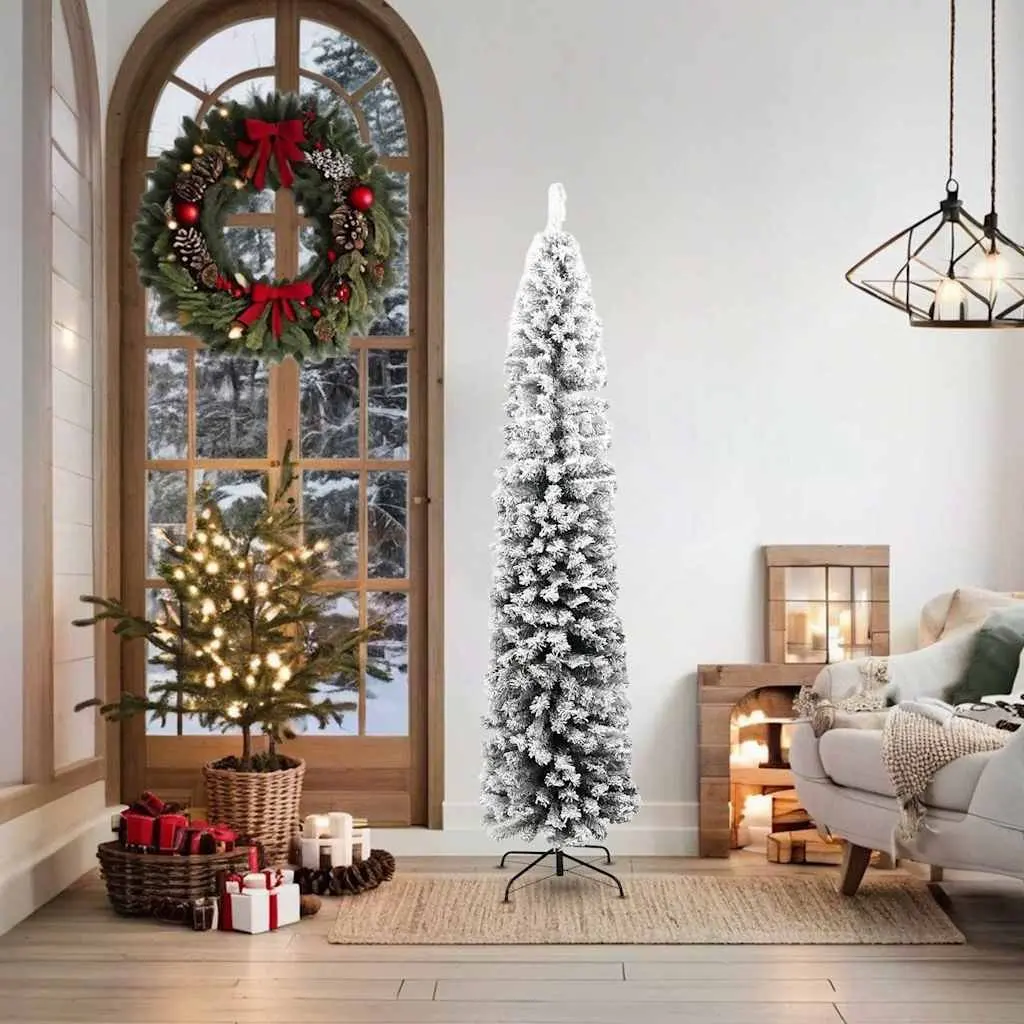 Slim Artificial Christmas Tree 180cm Flocked Snow Green Indoor Outdoor Seasonal