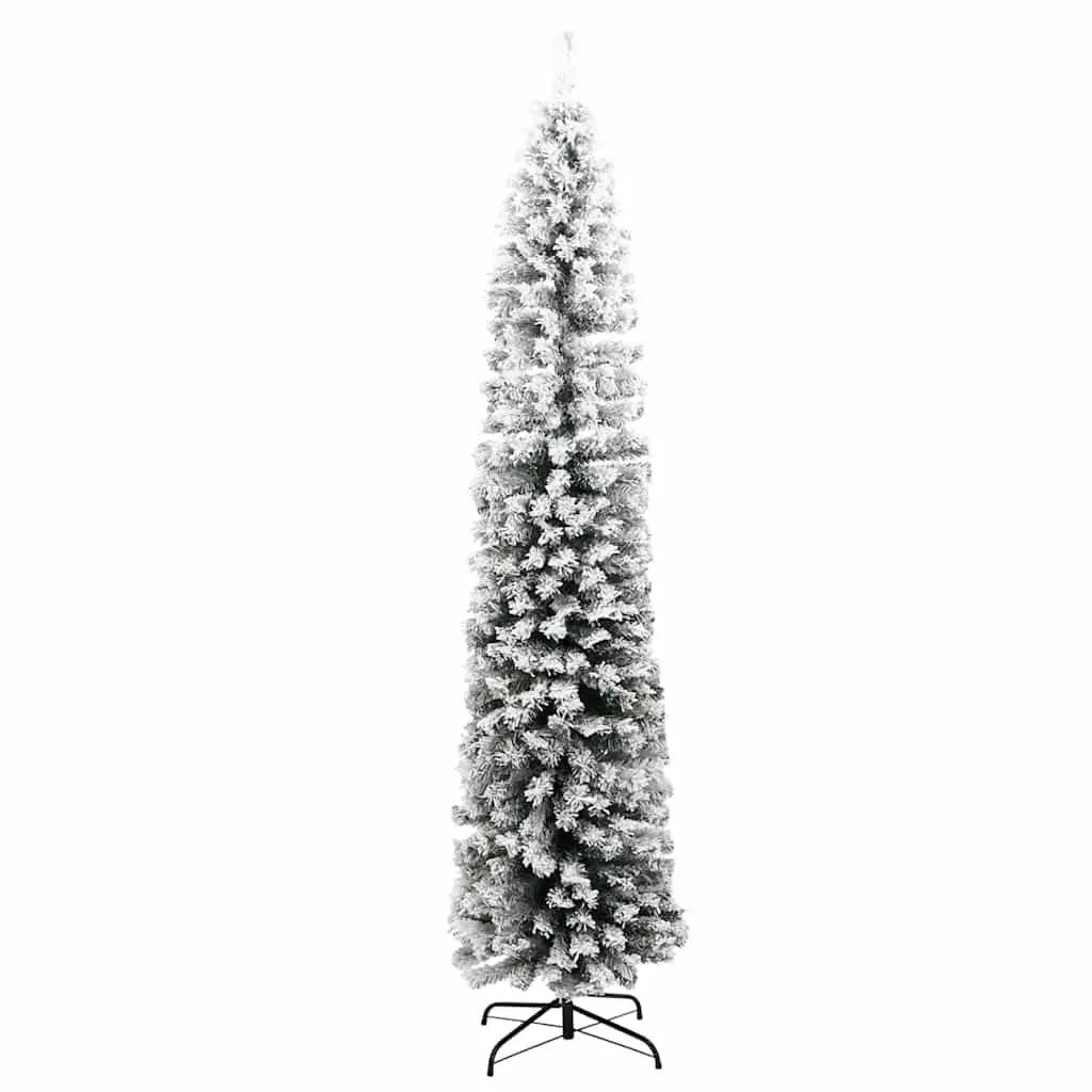 Slim Flocked Snow Christmas Tree Green PVC 240cm Indoor Outdoor