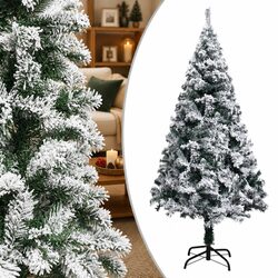 Artificial Christmas Tree 150cm Flocked Snow Green PVC Realistic Branches Metal