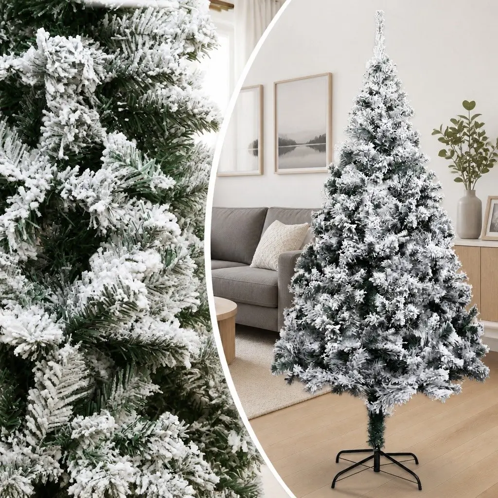 Artificial Christmas Tree PVC 180cm Green Flocked Snow Metal Stand