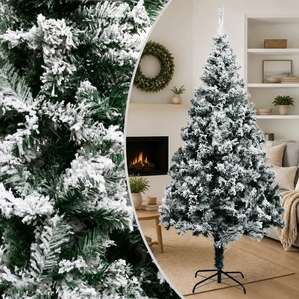 Artificial Christmas Tree 210cm PVC Green Flocked Branches Adjustable with Metal Stand