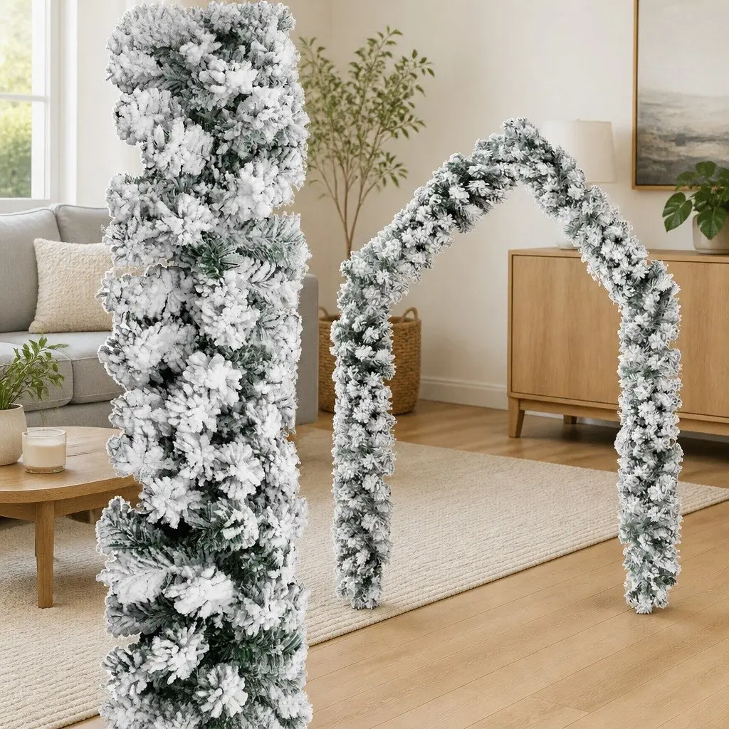 Christmas Garland Green 5m Flocked Snow PVC Indoor Outdoor Decoration
