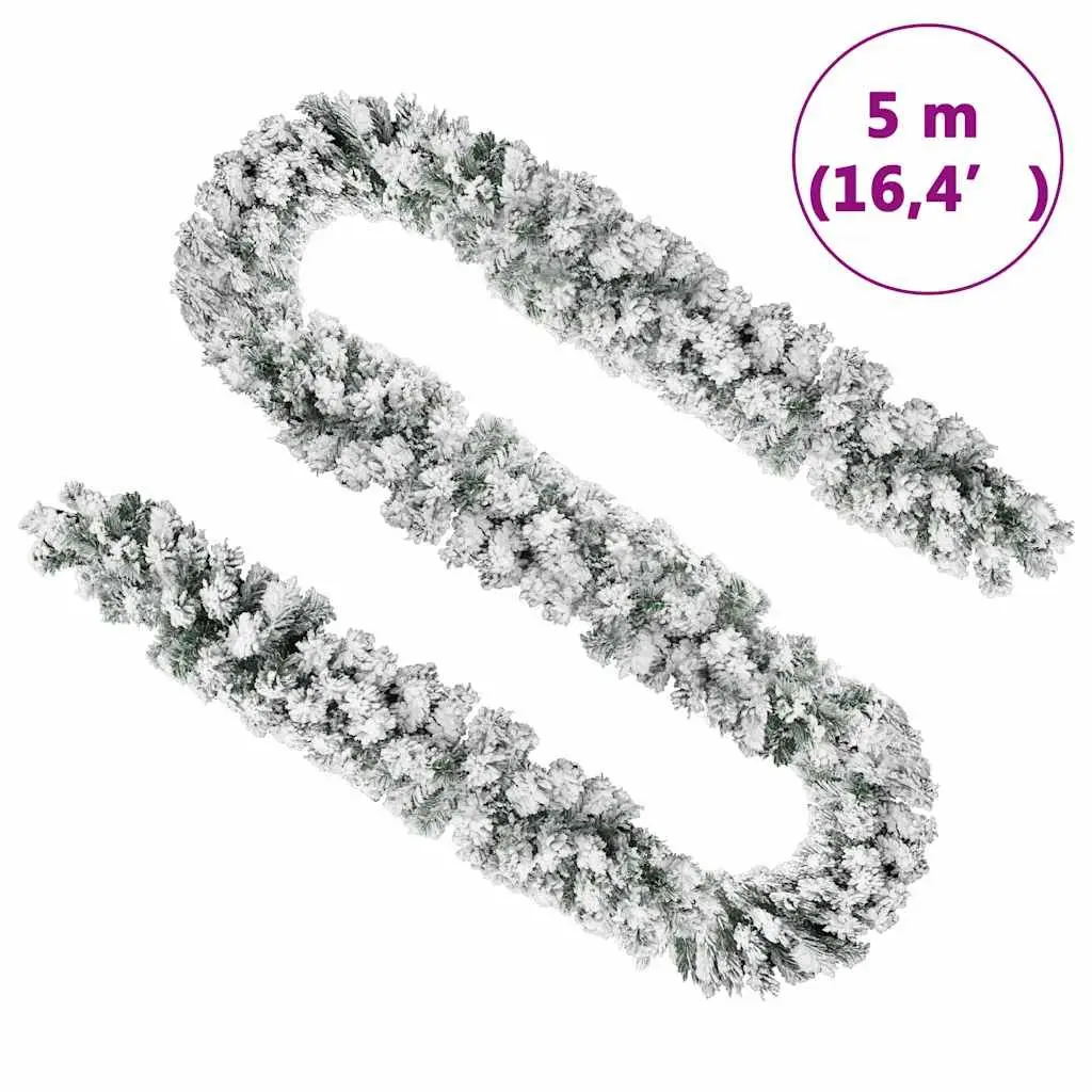 Christmas Garland Green 5m Flocked Snow PVC Indoor Outdoor Decoration