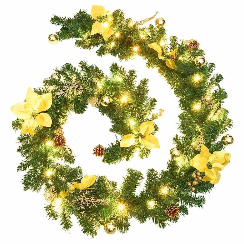 LED Christmas Garland Green PVC 2.7m with Decorative Accents for Indoor Outdoor Holiday Decor