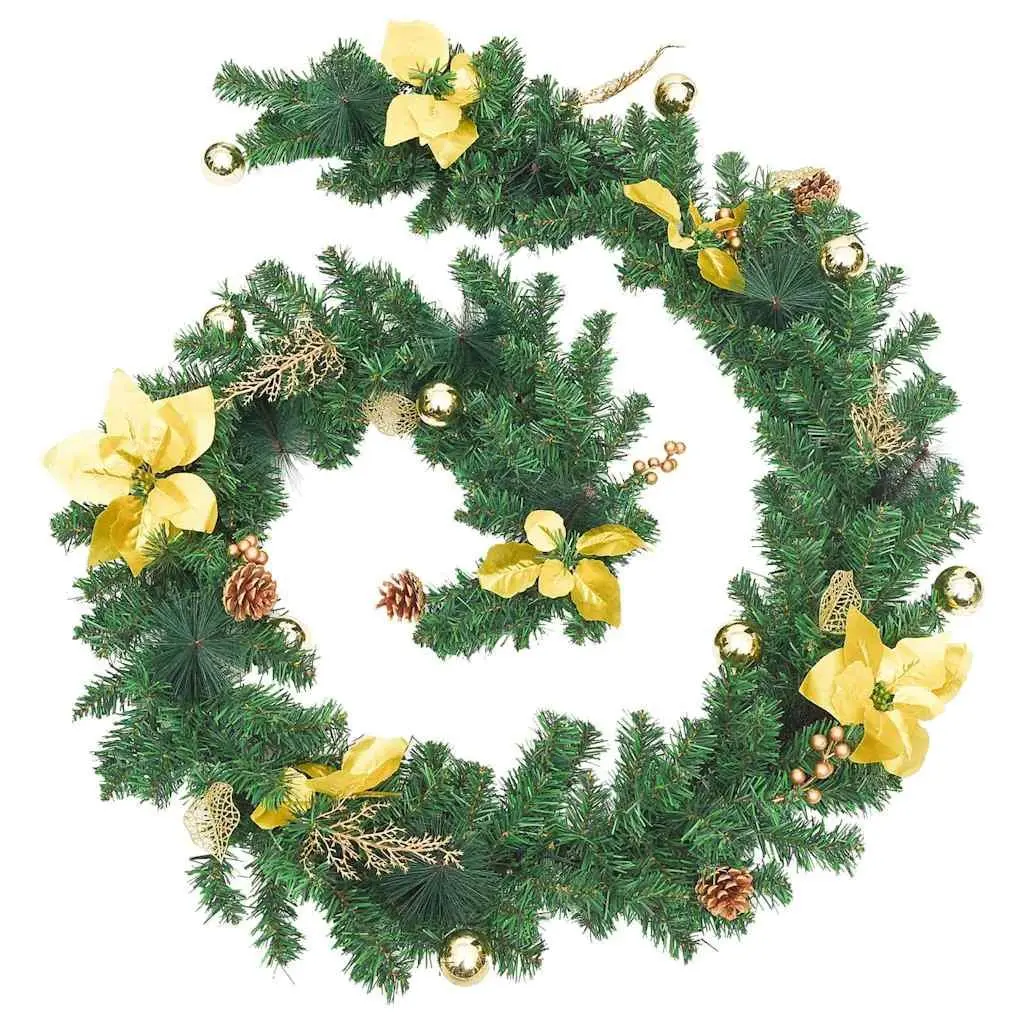 LED Christmas Garland Green PVC 2.7m with Decorative Accents for Indoor Outdoor Holiday Decor