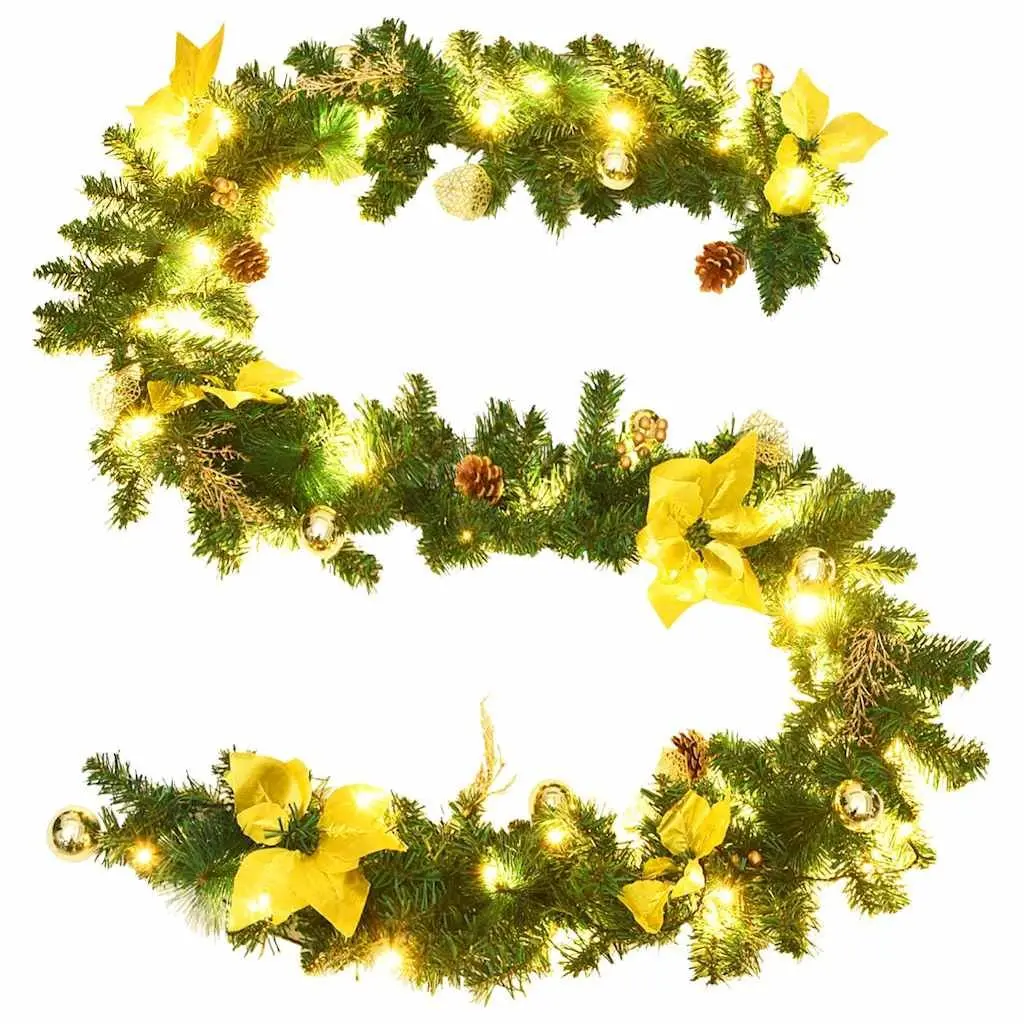 LED Christmas Garland Green PVC 2.7m with Decorative Accents for Indoor Outdoor Holiday Decor