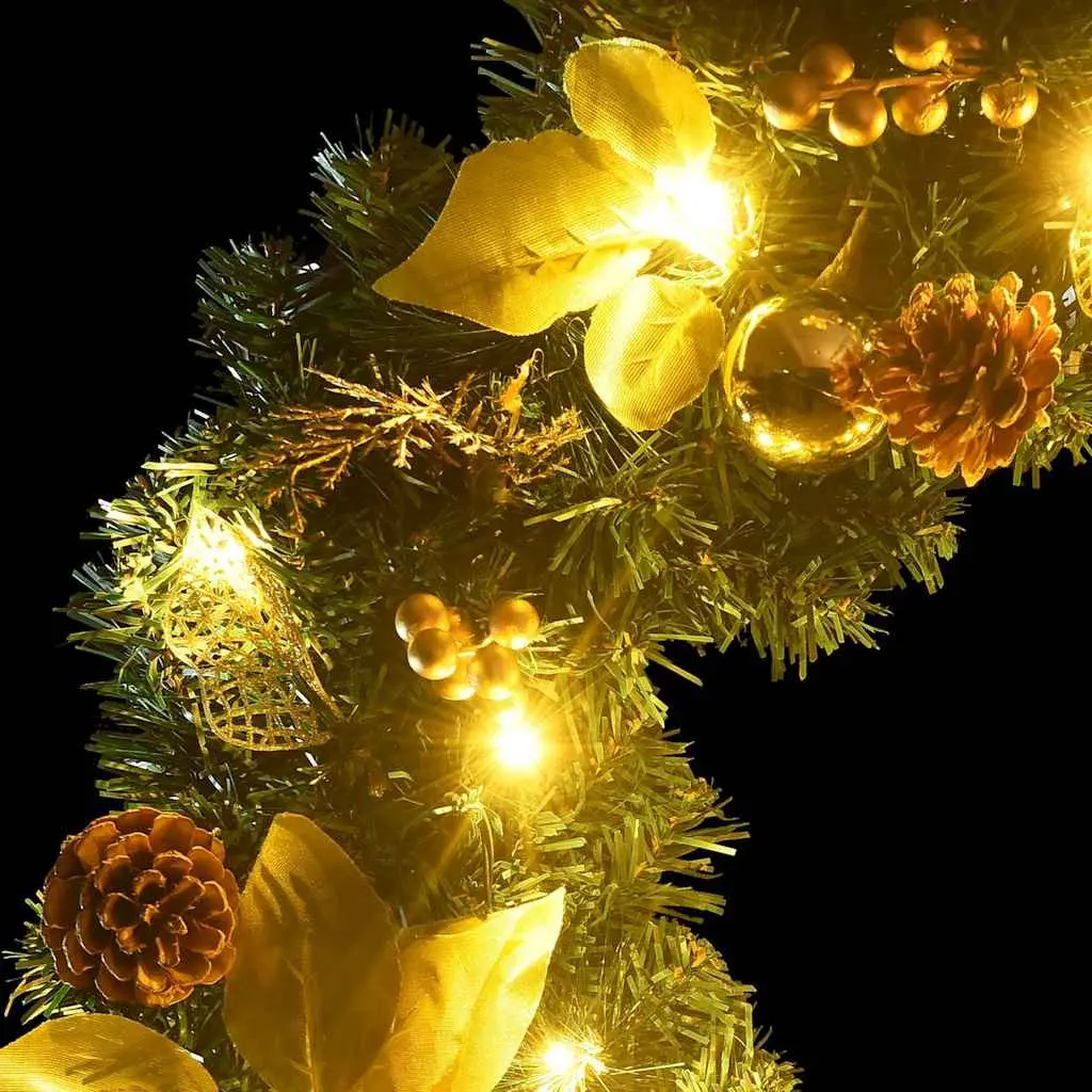 LED Christmas Garland Green PVC 2.7m with Decorative Accents for Indoor Outdoor Holiday Decor