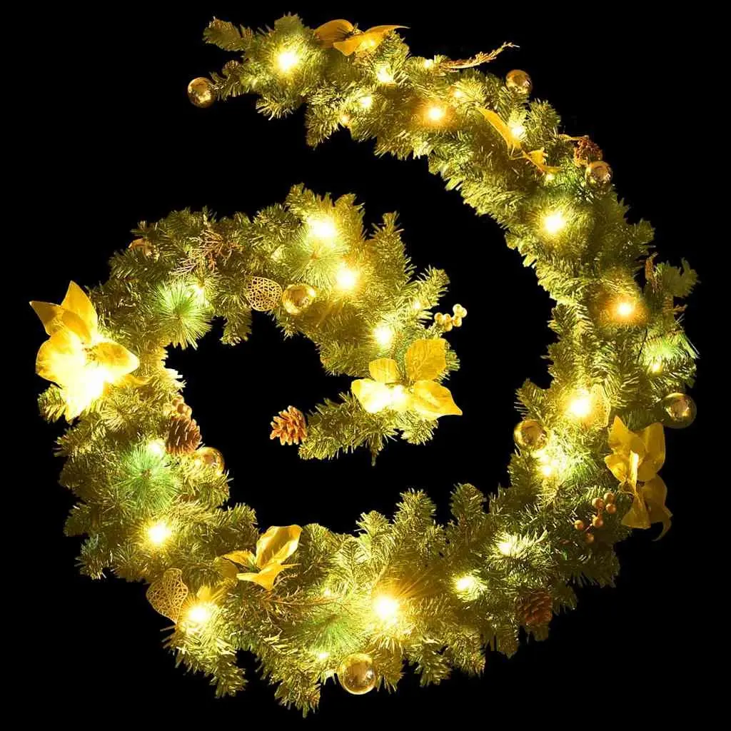 LED Christmas Garland Green PVC 2.7m with Decorative Accents for Indoor Outdoor Holiday Decor