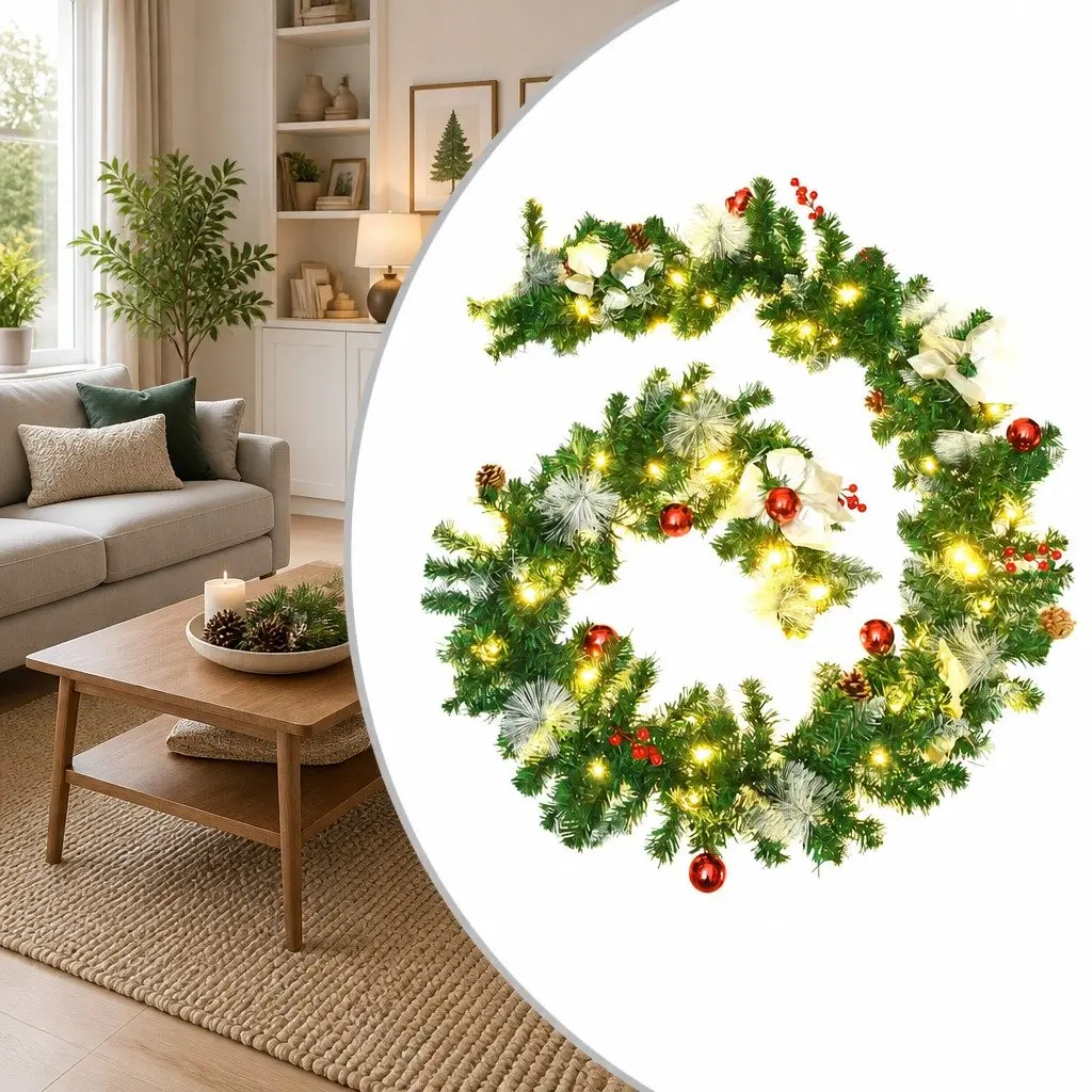 Christmas Garland LED Lights PVC 2.7m Green White Silver Red