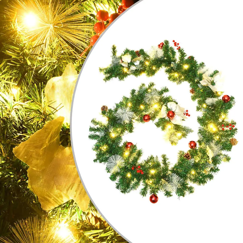 Christmas Garland LED Lights PVC 2.7m Green White Silver Red