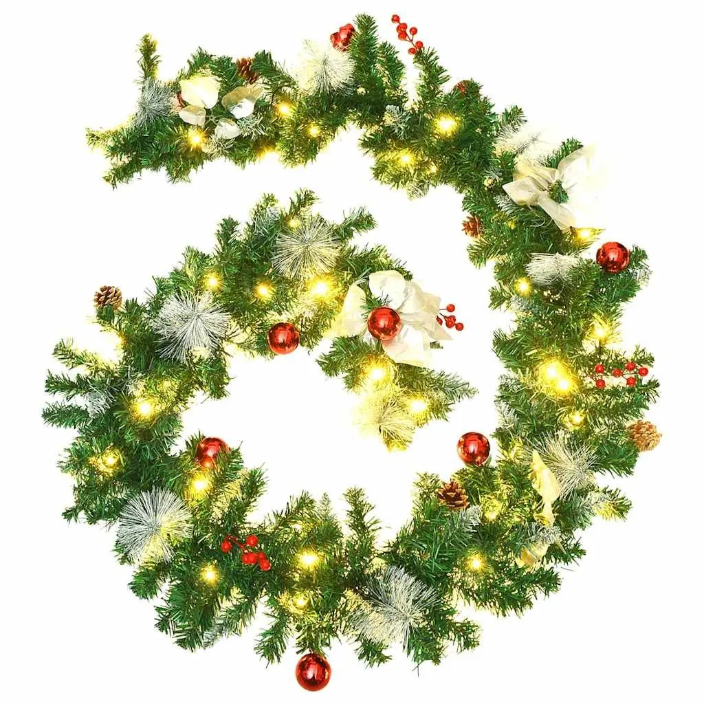 Christmas Garland LED Lights PVC 2.7m Green White Silver Red