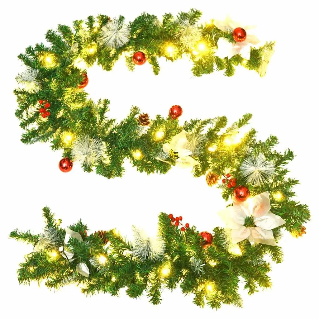 Christmas Garland LED Lights PVC 2.7m Green White Silver Red