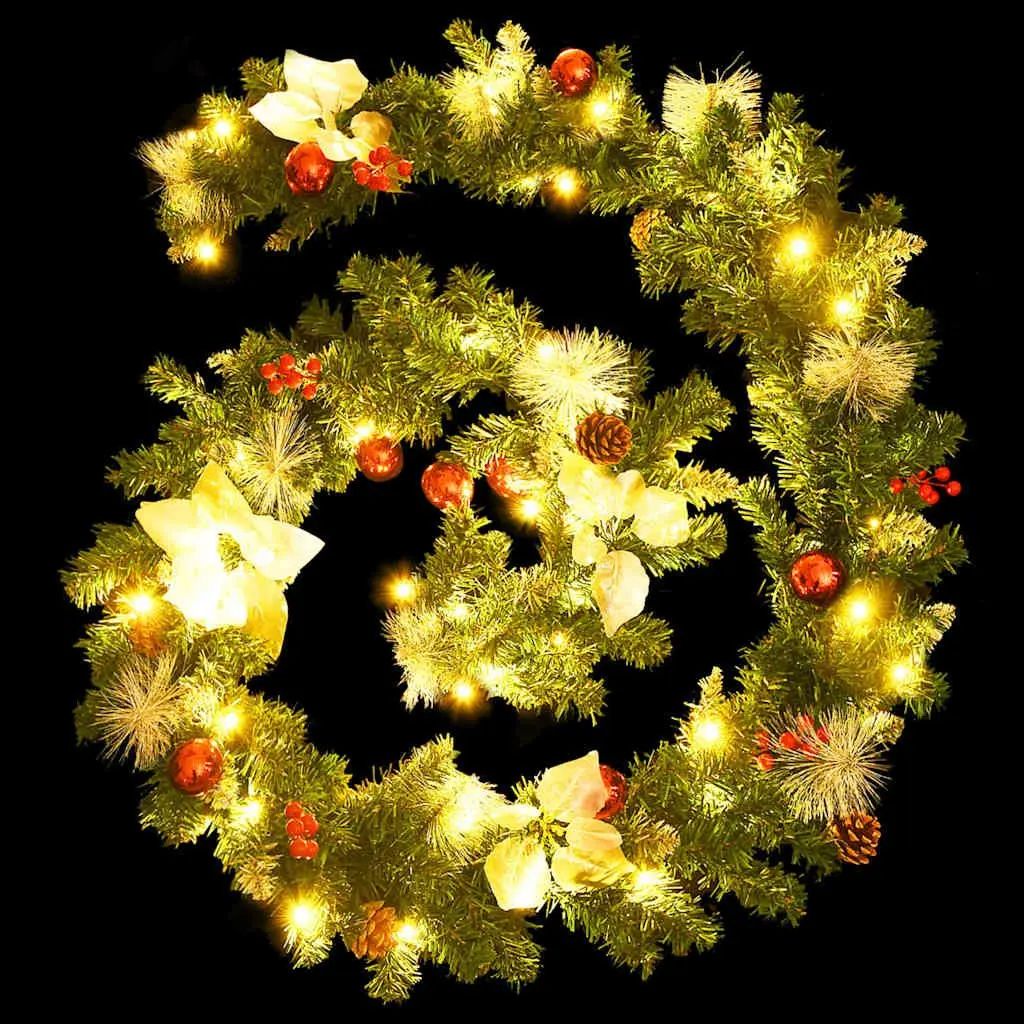 Christmas Garland LED Lights PVC 2.7m Green White Silver Red