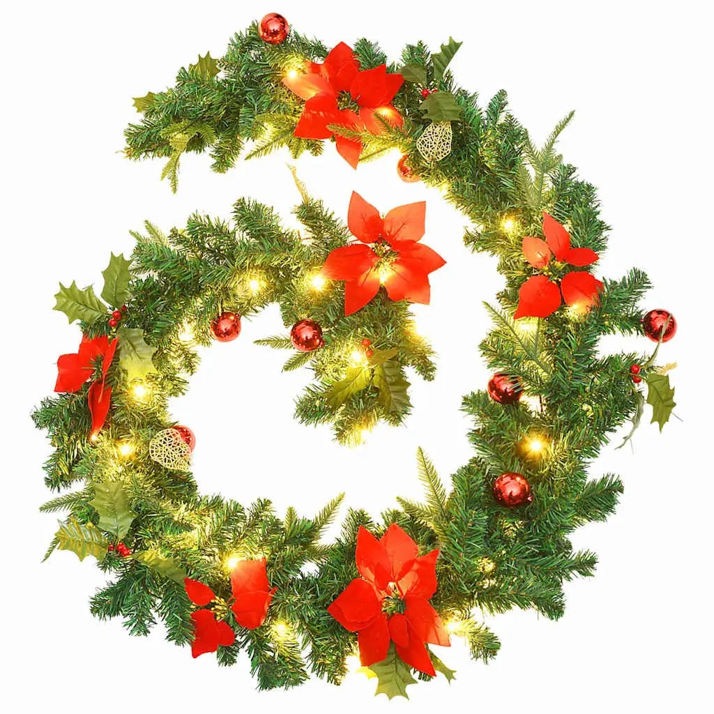 Christmas Garland LED Lights Green PVC 2.7m Holiday Home Decor Indoor Outdoor