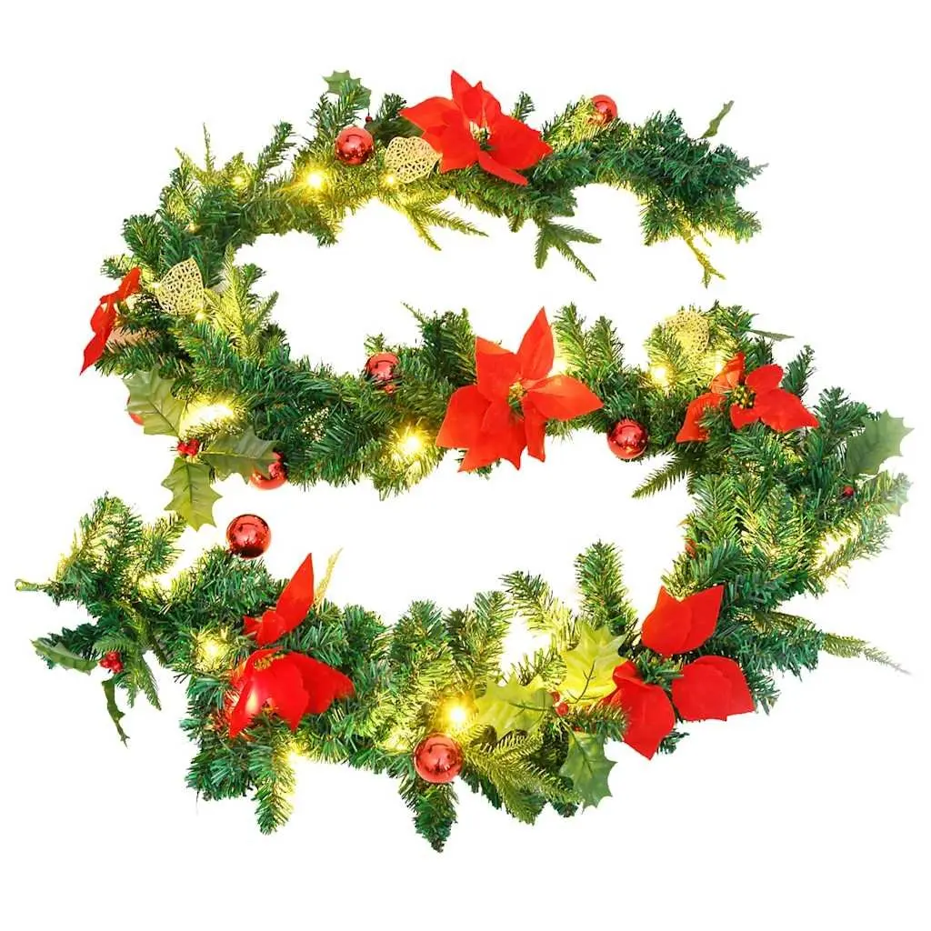 Christmas Garland LED Lights Green PVC 2.7m Holiday Home Decor Indoor Outdoor