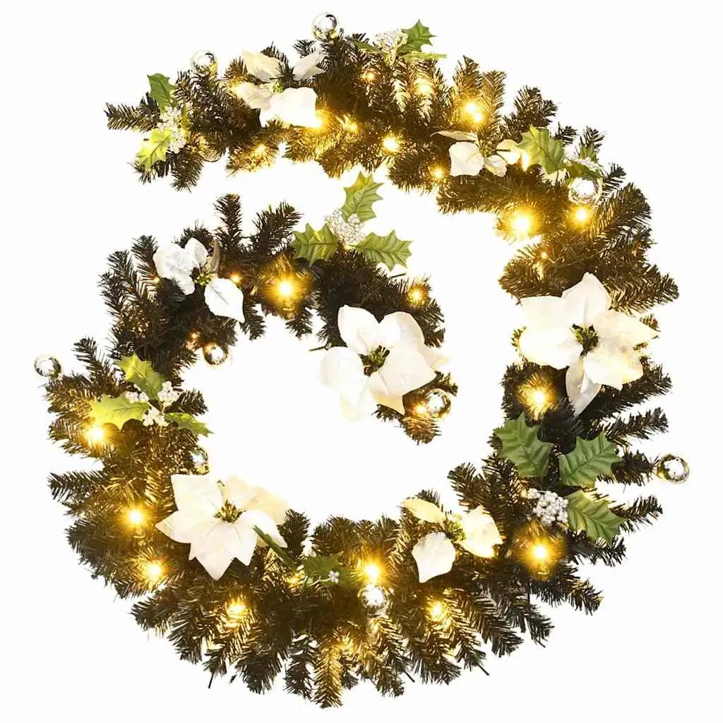 Christmas Garland PVC 2.7m Black with Silver LED Lights Indoor Outdoor Decoration