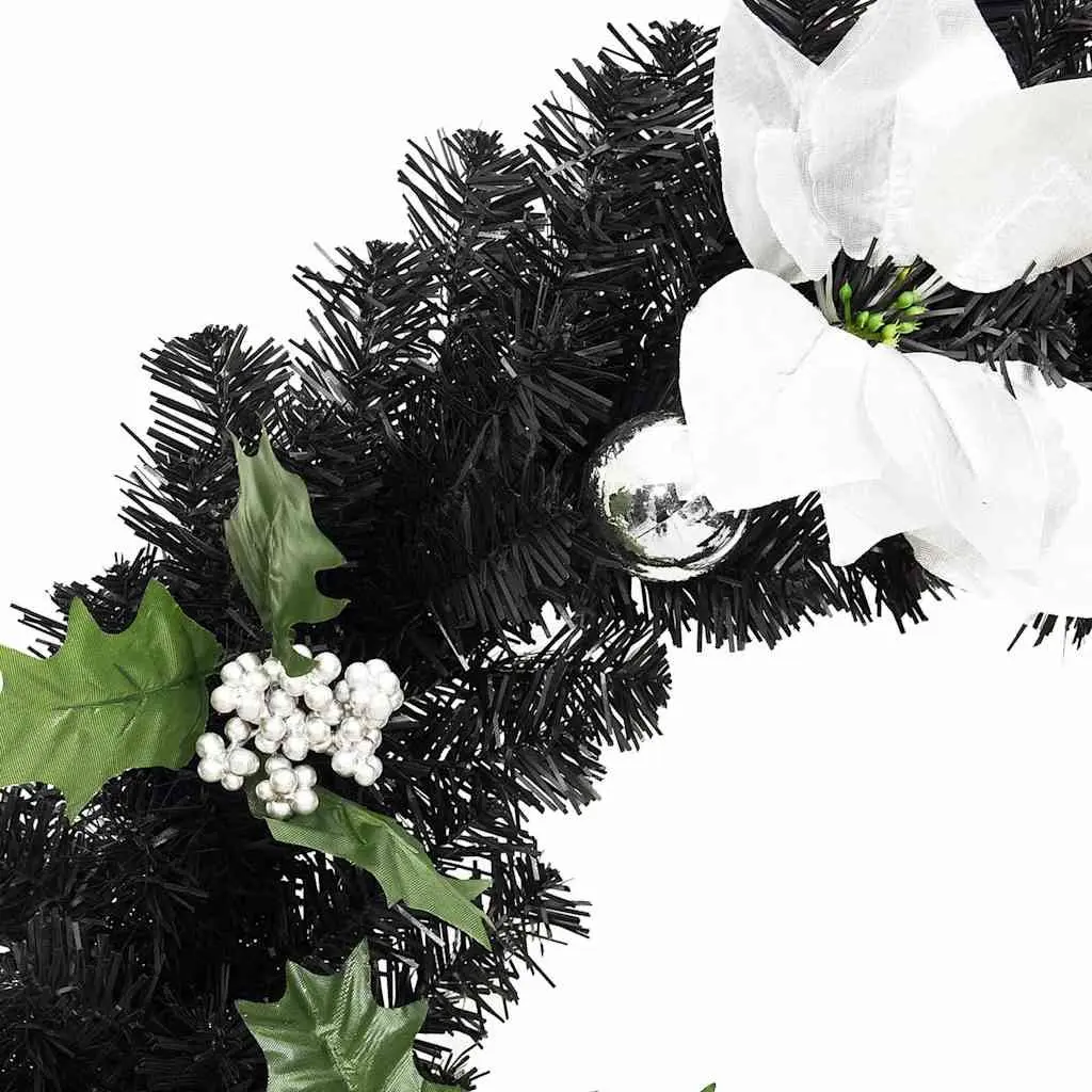 Christmas Garland PVC 2.7m Black with Silver LED Lights Indoor Outdoor Decoration