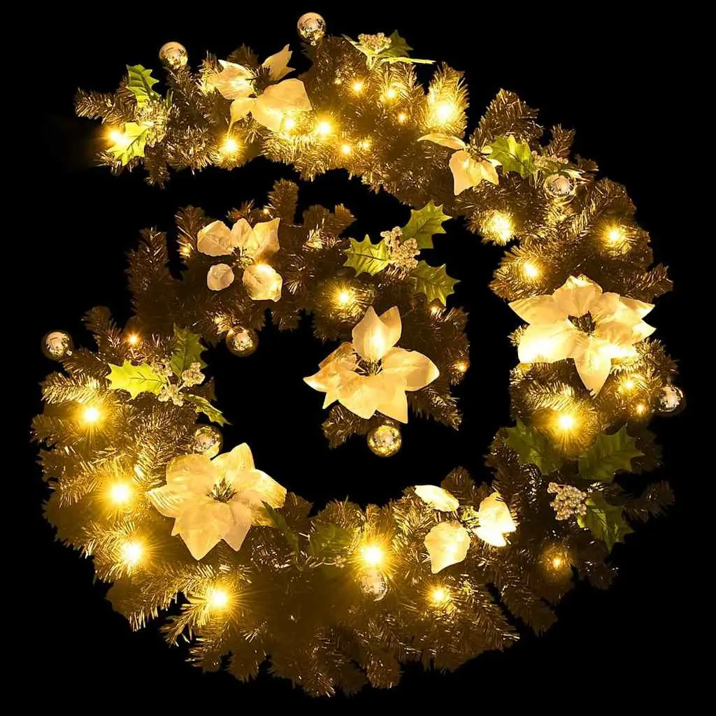 Christmas Garland PVC 2.7m Black with Silver LED Lights Indoor Outdoor Decoration